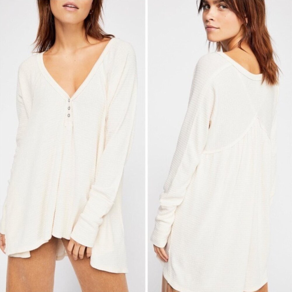 Free People We The Free Citrine Thermal Top Tee Ecru Size XSmall